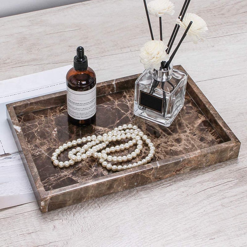 StonePlus Natural Marble Storage Vanity Tray, Cosmetics Jewelery Tray, Kitchen Organizer, Coffee Table Tray (Coffee Net, 11.8L x 7.87W x 1.18H) - Image 2